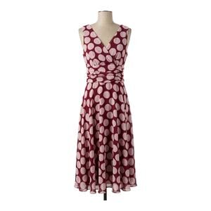 Dress Barn Red White Polka Dot Ruched Wrap Retro Dress Size 10